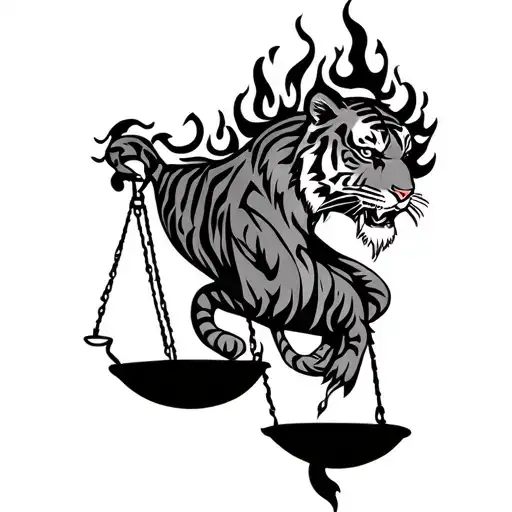 Libra Scale With Fire And Tiger