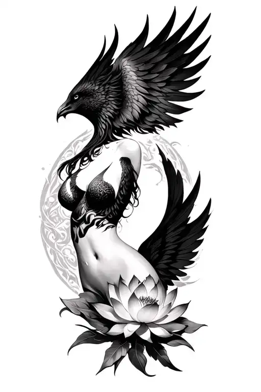 Lotus Thigh Piece With Pheonix Black Sexy Female Unique