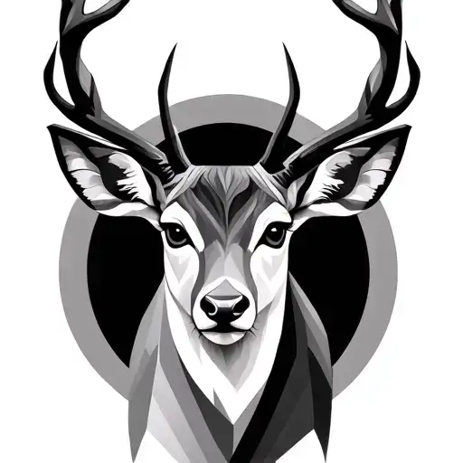 I Would Like A Realistic Deer Tattoo With Geometric Shapes In Black And White Sets