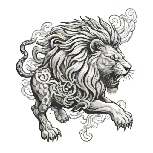 A Lion Roaring Fiercely With A Cloud Pattern In The Background