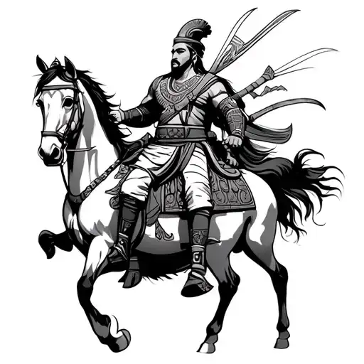 Samorai Warrior On Horseback Overlooking