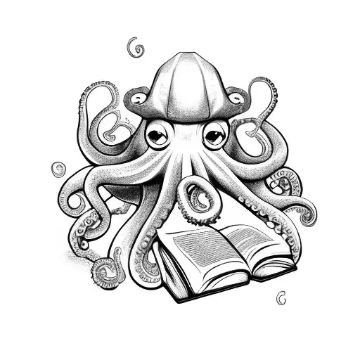 Octopus Reading A Book With A Coffee Mug