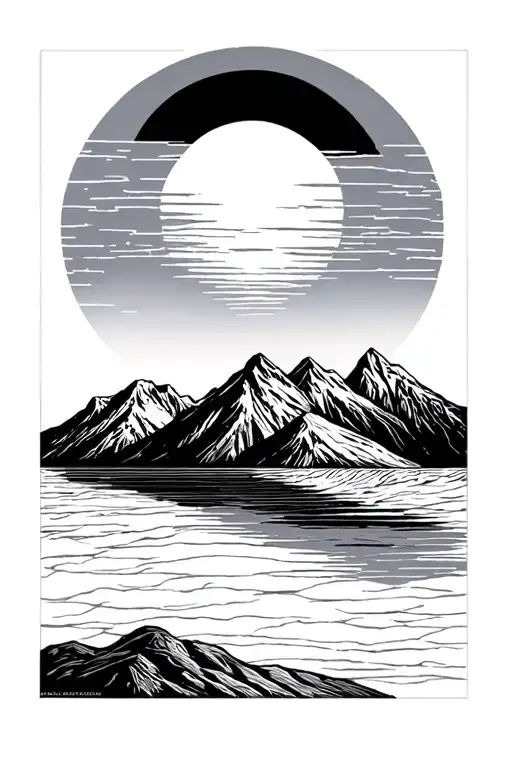 Sunset And Mountain Geo Symteric Shapes