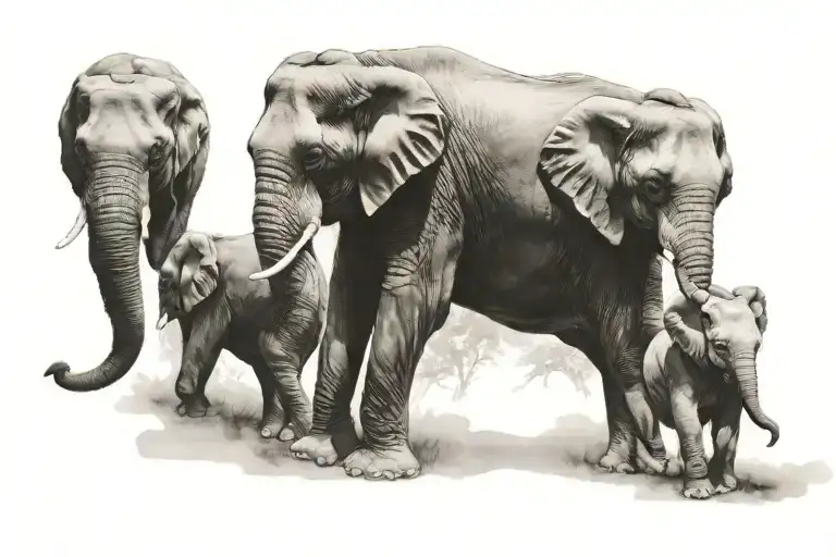 Mom And 2 Baby Elephants Walking Togther