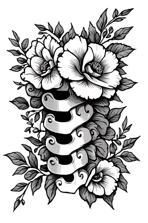 Western Tattoo With Flowers For Spine