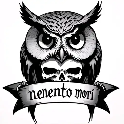 Owl With A Skull And The Words Memento Mori Written