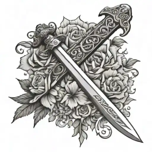 Big Sword With Flowers In Background