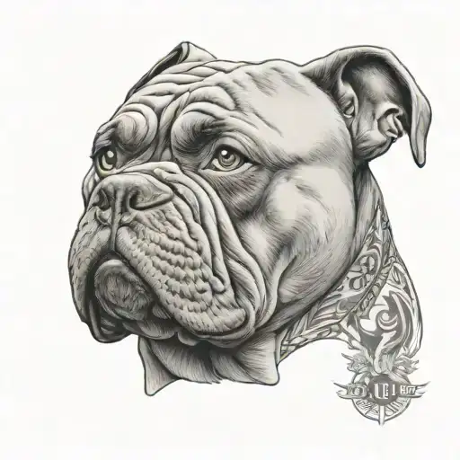 Design A Black-grey Portrait Of An American Bully Dog With A Rap Music Themed Background