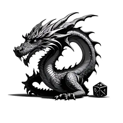 Dragon Around A D20 Dice