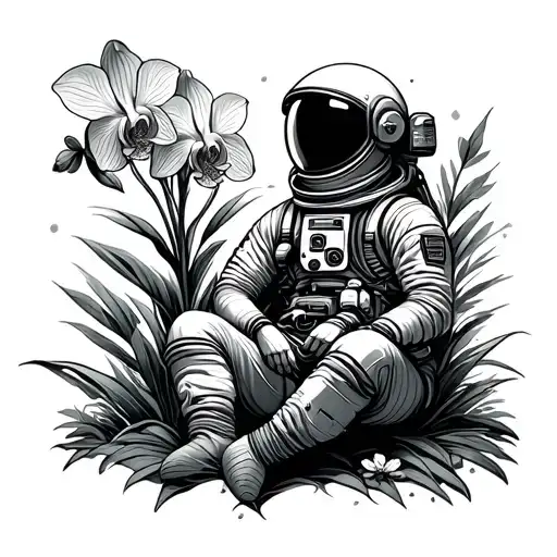 The Astronaut Who Sits On The Field With Orchids