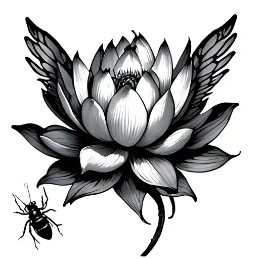 Lotus Flower With Bug Wings Spread