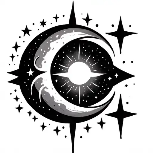 Fine Line Tattoo With Stars And The Sun And Moon