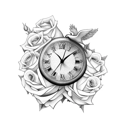 Dove With Roses And Clock