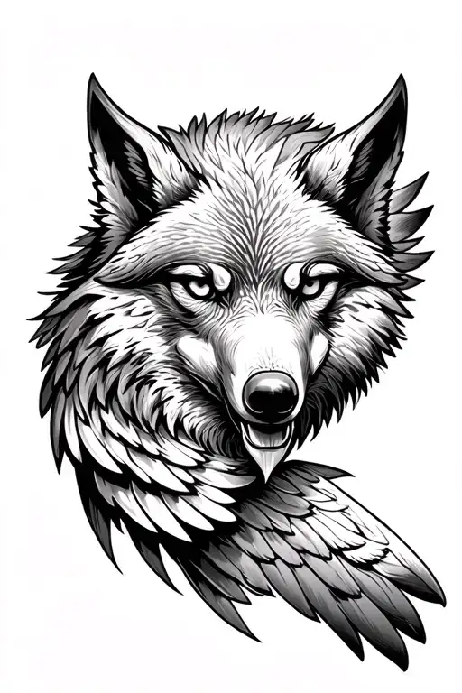 A Tattoo On The Right Forearm That Is A Wolf Head With A Eagle Wing Be Hide It Going Up The Forearm