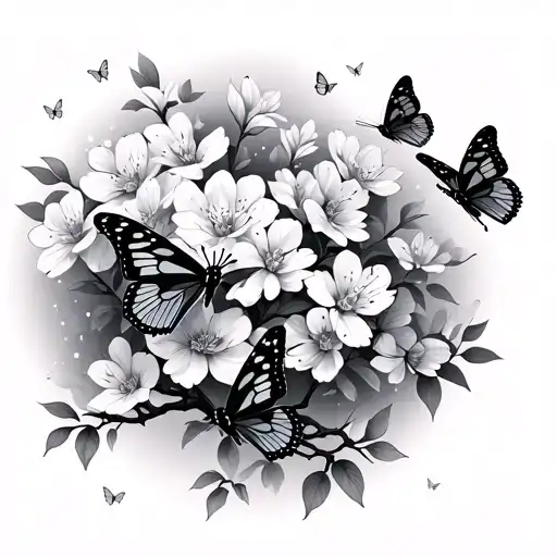 Butterflies Fluttering Around A Blossom Tree