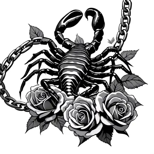 Scorpion Crawling Wearing Cuban Link Chain Surrounded By Roses