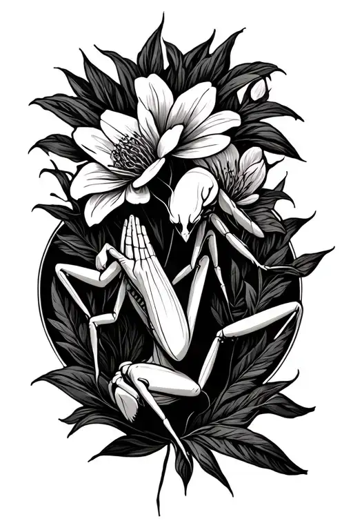 Praying Mantis Eating Human With Flower Background