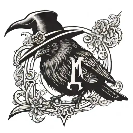 Letter M And Crow And Witch Hat Surrounded