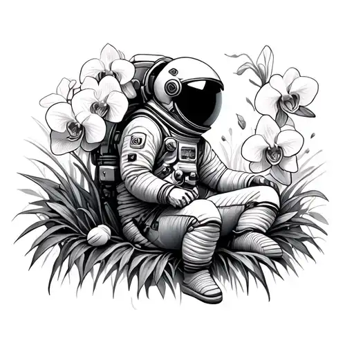 The Astronaut Who Sits On The Field With Orchids