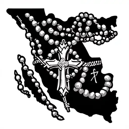 Mexico Map Outline With Rosary Wrapped And Cross In Center Of Mapp