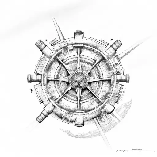 A Sketch-style Illustration Of A Ship's Wheel Surrounded By Nautical Elements