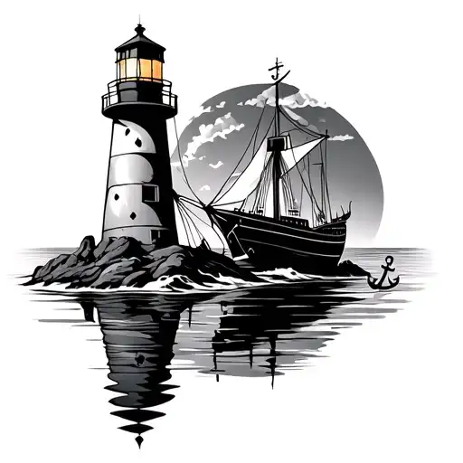 Lighthouse And Boat And Anchor Connect