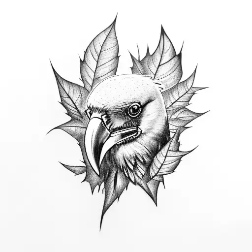 Raven With Leaves Underneath