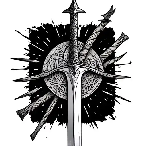 Viking Sword With Runes In Straight Line