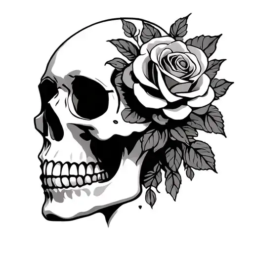 Side Profile Sugar Skull With Roses