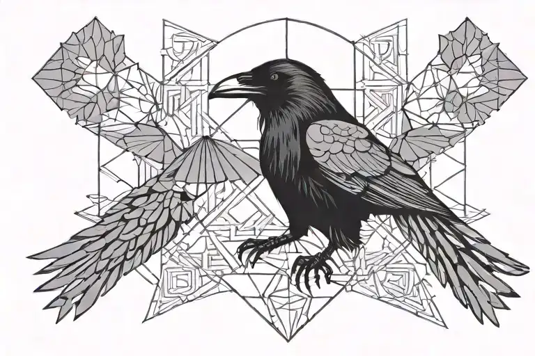 Raven With Geometric Design Incorporating For A Woman