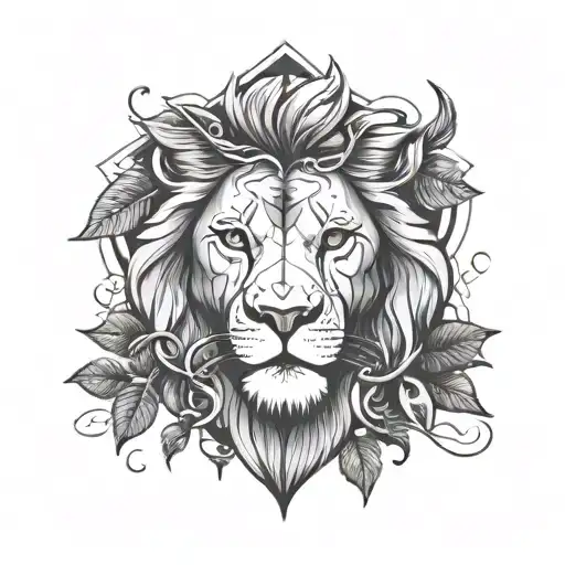 Lion Face Head And Justice Scales With Life Tree Emerging