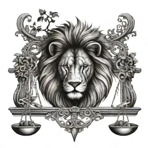Lion Head And Justice Scales With Life Tree Emerging