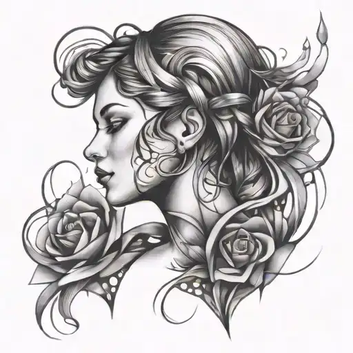 A Sensual Portrait Of Your Girlfriend With Abstract Music Elements Intertwined