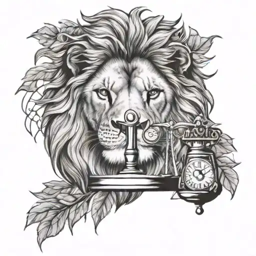 Lion Head And Justice Scales With Life Tree Emerging