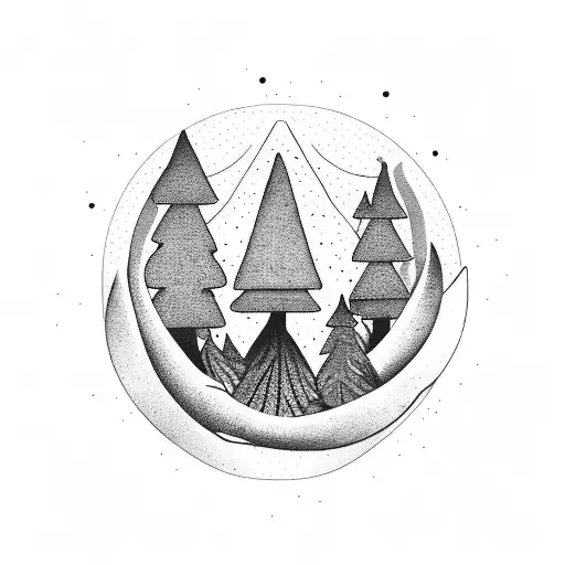 A Pizza Slice Surrounded By Forest Elements Like Trees And Leaves