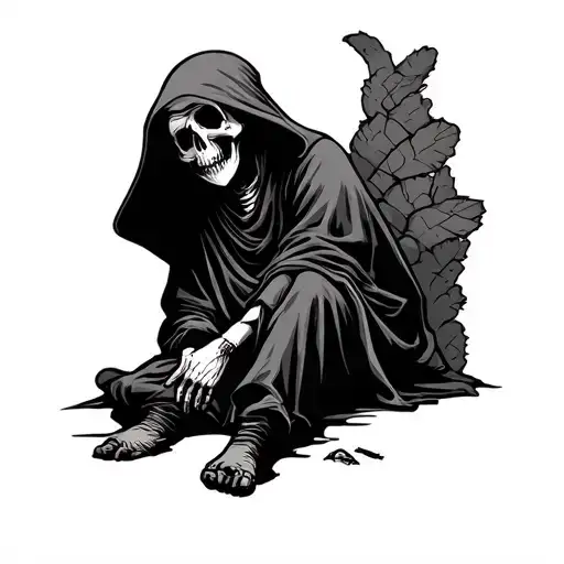 Cartoon Grim Reaper Sitting