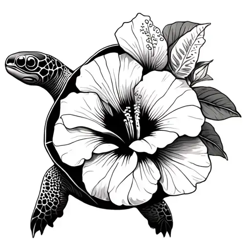 See Turtle With Hibiscus Flower