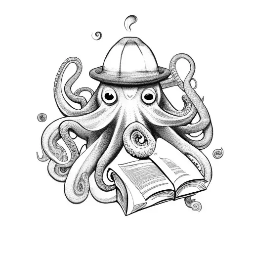 Octopus Reading A Book With A Coffee Mug