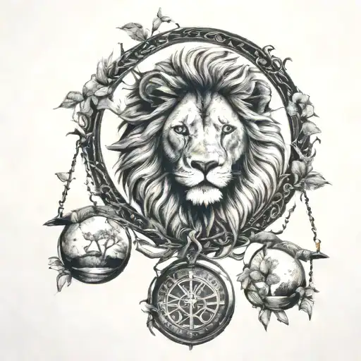 Lion Head And Justice Scales With Life Tree Emerging