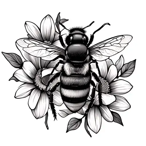 Bee And Flowers Blooming