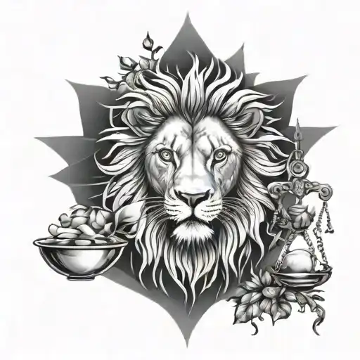 Lion Head And Justice Scales With Life Tree Emerging