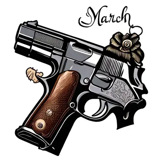 March Birth Month With Colt Pistol Hand