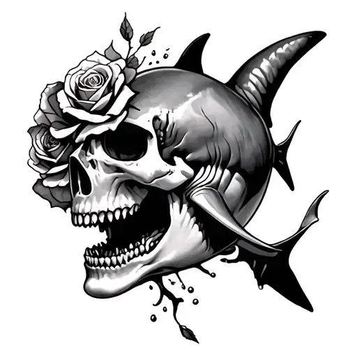 Skull Roses Shark Swimming