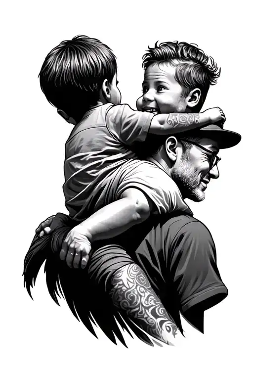 Grandfather With Grandson On His Shoulders Seen From Behind