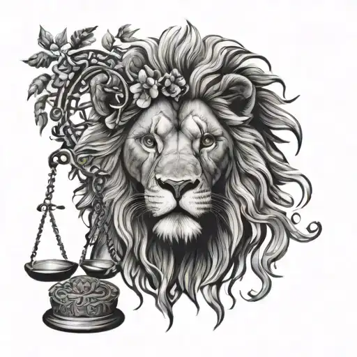 Lion Head And Justice Scales With Life Tree Emerging