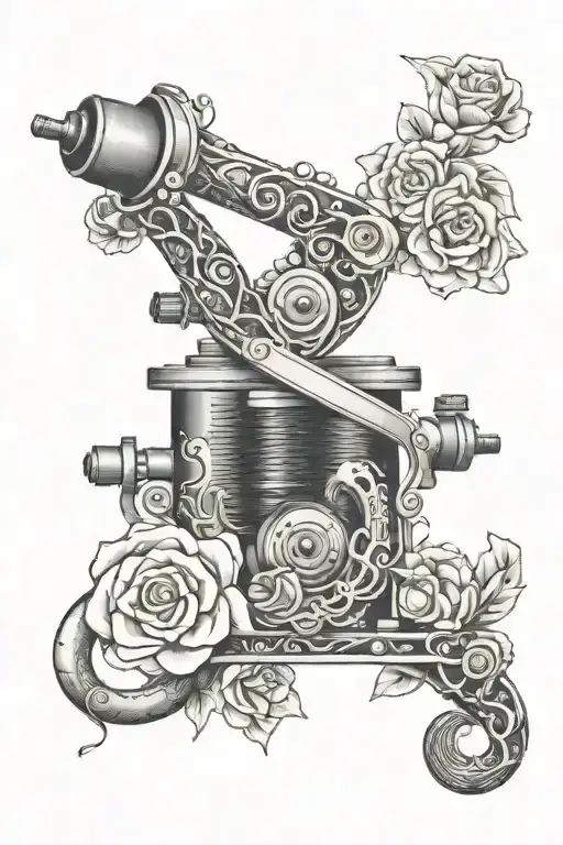 Tattoo Machine With Snake And Flowers