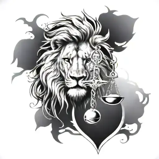 Lion Head And Justice Scales With Life Tree Emerging