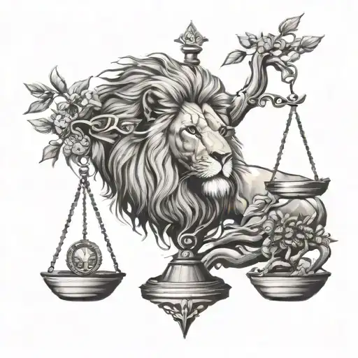 Lion Head And Justice Scales With Life Tree Emerging
