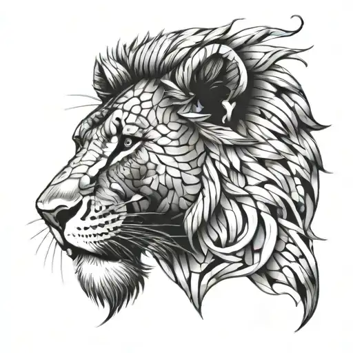 Lion Head And J Ustice Scales Forming The Shape