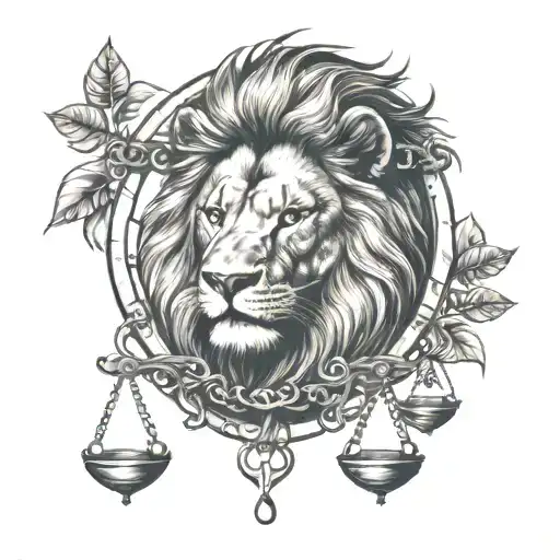 Lion Head And Justice Scales With Life Tree Emerging